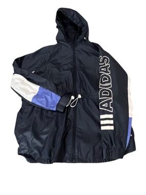Adidas Women's Navy Blue Windbreaker Jacket - Size XL - Hooded & Mesh Lined